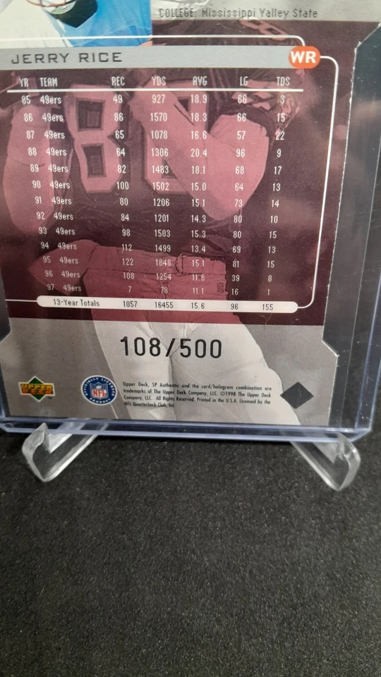 1998 SP Authentic Foil Die-Cut # 108/500 Jerry Rice #113 HOF 49ERS RAIDERS  - Image 3 of 3