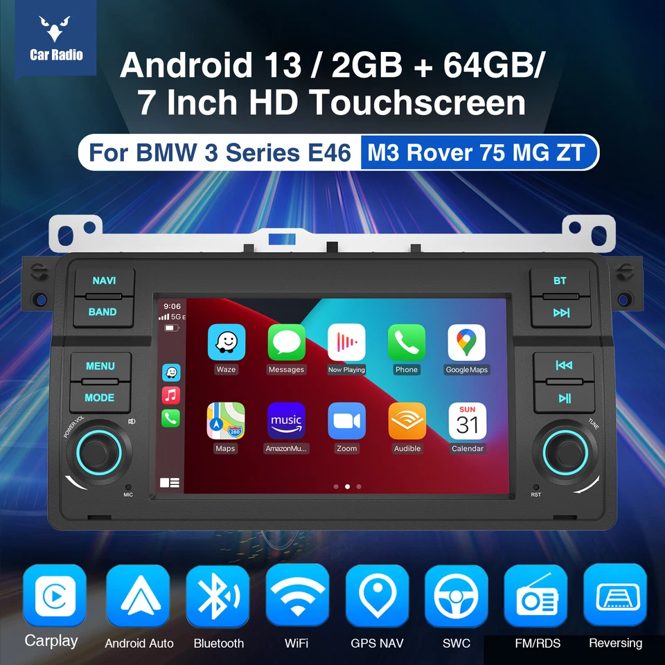 64G Android 13 Apple CarPlay Car Stereo Radio GPS Head Unit For BMW 3 Series E46 - Image 2 of 4