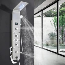 LED Shower Panel Tower Massage System Rain Waterfall Head Faucet Stainless Steel