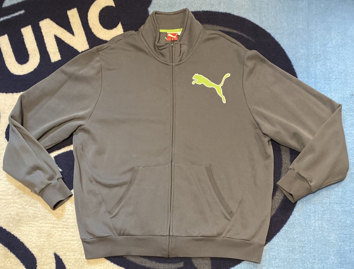 Men Puma Track Active Wear Gym Casual Gray Volt Green Jacket 2XL