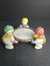 Fitz & Floyd Frosty Folks Snowman Pillar Candle Holder Christmas Collectible