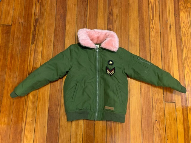Buffalo David Bitton Kids Full Zip Jacket Khaki Faux Fur Collar Pink Size 5 | eBay
