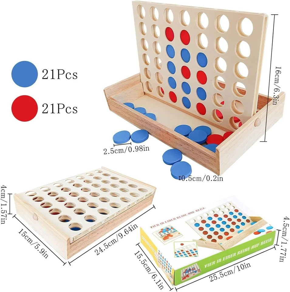Connect 4 In A Row Four In A Line Board Game Family Fun Match 4 Row Wooden Toy - Image 2 of 4