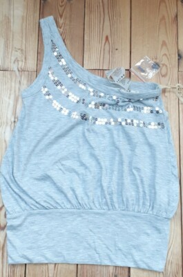 shulterfrei Top Shirt Frauen Gr. XS 34 grau meliert ICHI Pailletten NEU Etikett 