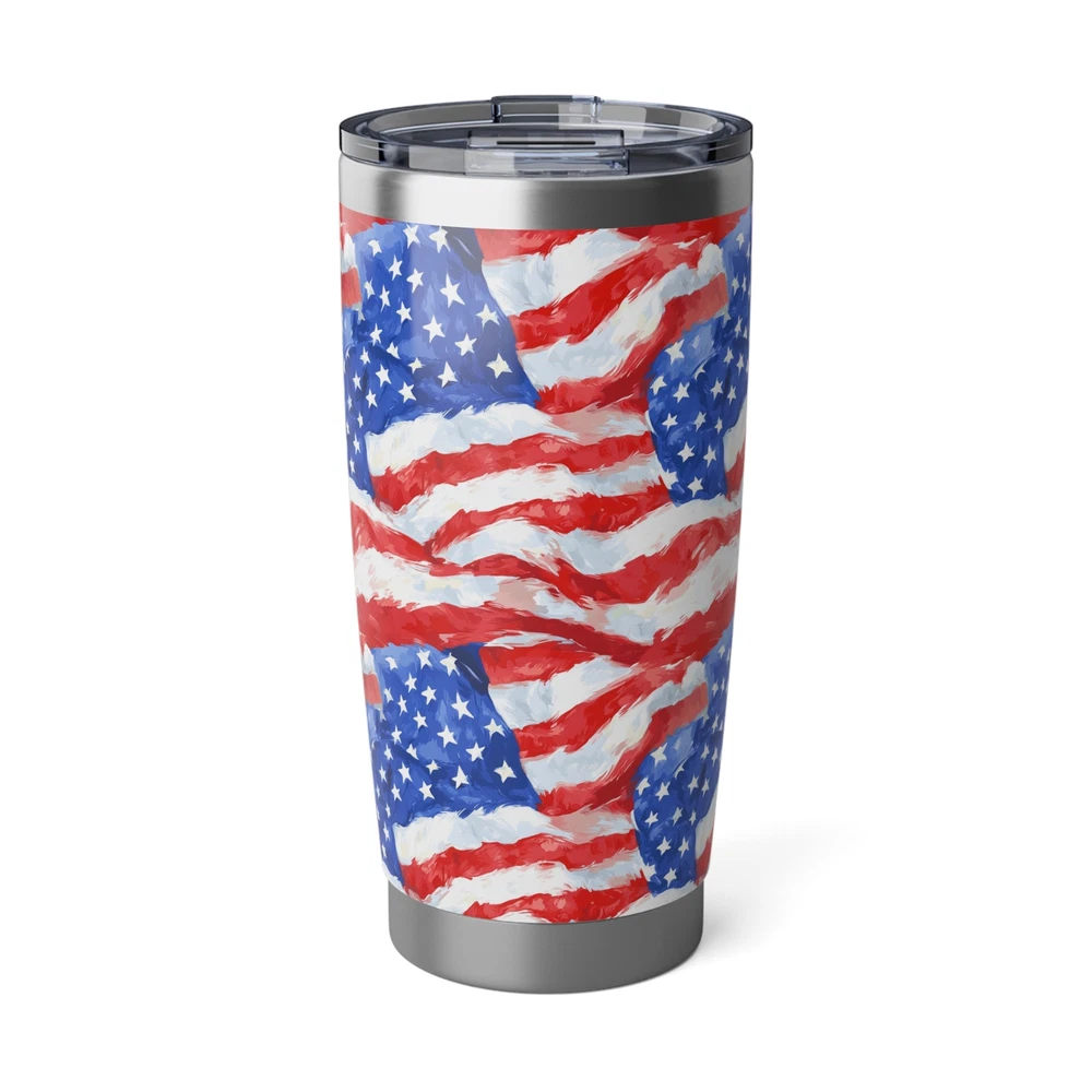 Tumbler, American Flags Paint Colorful, Patriotic Travel Mug, USA Theme Gift