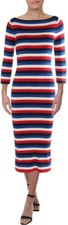 LAUREN RALPH LAUREN Womens Razella Striped 3/4 Sleeve Sweaterdress Blue M