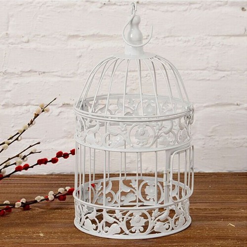 Cage Lantern White Metal Dome Wire Candle Holder Oval Romantic Hotel Home Decor - Picture 2 of 16