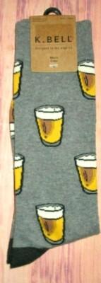 MENS K.BELL BEER GRAY CREW SOCKS ONE SIZE (SHOE SIZE 6.5 -12)