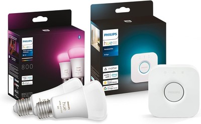 Philips Hue White & Color Ambiance Starter Kit 2 Bulbs Smart Socket E27 ...