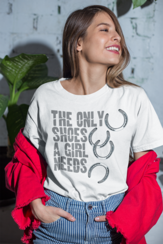 Dirty Fingers Women's T-Shirt "The Only Shoes a Girl Needs" Horses Equestrian - 第 1/3 張圖片