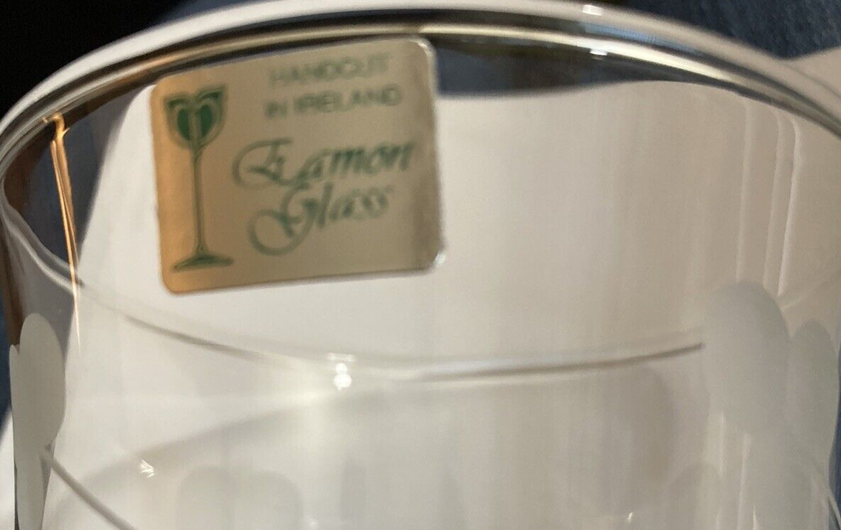 Eamon VTG 4 8 Oz Glasses Hand Engraved Shamrocks Made In Ireland Signed
