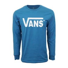VANS MENS OCEAN BLUE  LOGO T SHIRT HEAVY WEIGHT TEE LONG SLEEVES