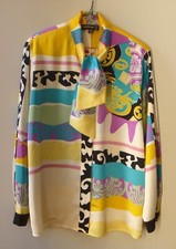 Louis Feraud long sleeve geometric multi-color print blouse with tie 1990s