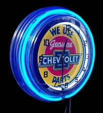 15" Genuine Chevrolet Parts Sign Double Blue Neon Clock Chevy