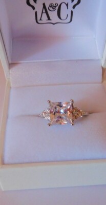 ANGUS COOTE 925 Sterling Silver Square CZ Shoulder Stone Ring