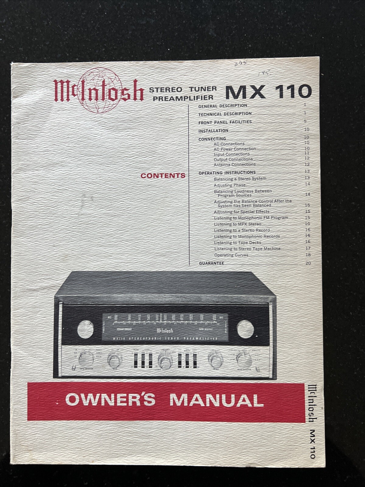 Vintage Original McIntosh MX110 Manual