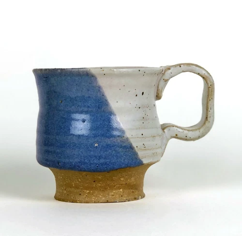 Vintage American Studio Art Pottery Glazed Stoneware Mug Tea Coffee Color Block 