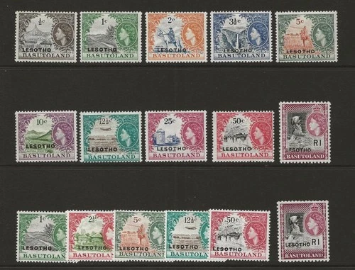 LESOTHO 1966 Overprints on Basutoland Stamps Fine MINT Values to 1R (x2)