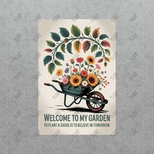 Vintage Style Metal Garden Sign Welcome to My Garden Rustic Floral 876569