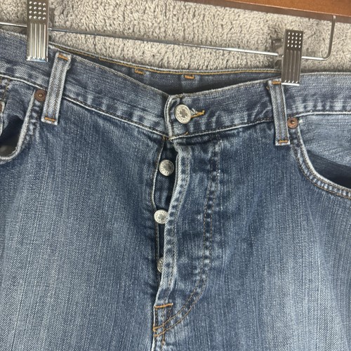 Lucky Brand Jeans Mens 38x34 Blue Bootleg Button Fly Made USA Denim Regular Fit - Picture 4 of 16