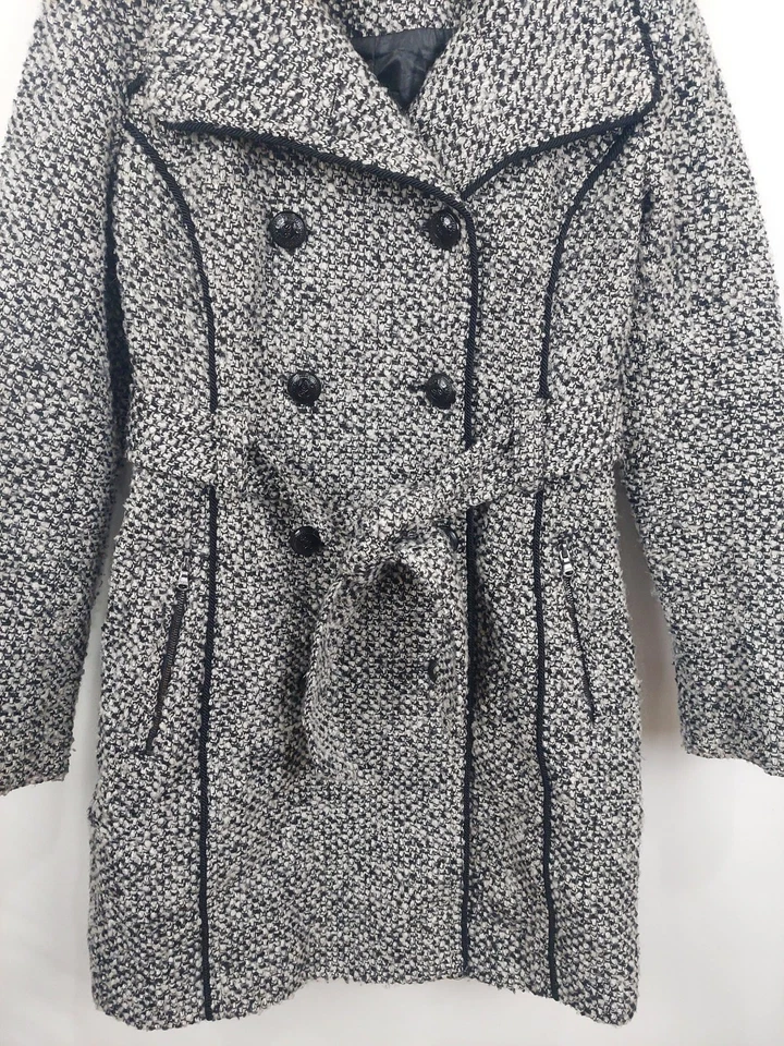 Abrigo para mujer GUESS Los Angeles Pea negro a cuadros mezcla de lana talla pequeña Foto 3 de 4