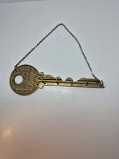 Vintage Paris London Brass Key Holder  Key Shaped 5 Hooks Hanging Chain 