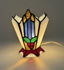 VTG Tiffany Style Stained Glass Nightlight Accent Lamp 6” White w/ Candle Design