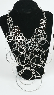 Beautiful Jan Leslie Long Sterling Silver Circles Necklace Choker New w/Bag WOW!