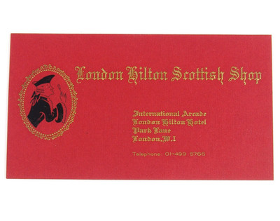 Rare 1960s London Hilton Scottish Shop Embossed Card, Park Lane Hotel Arcade