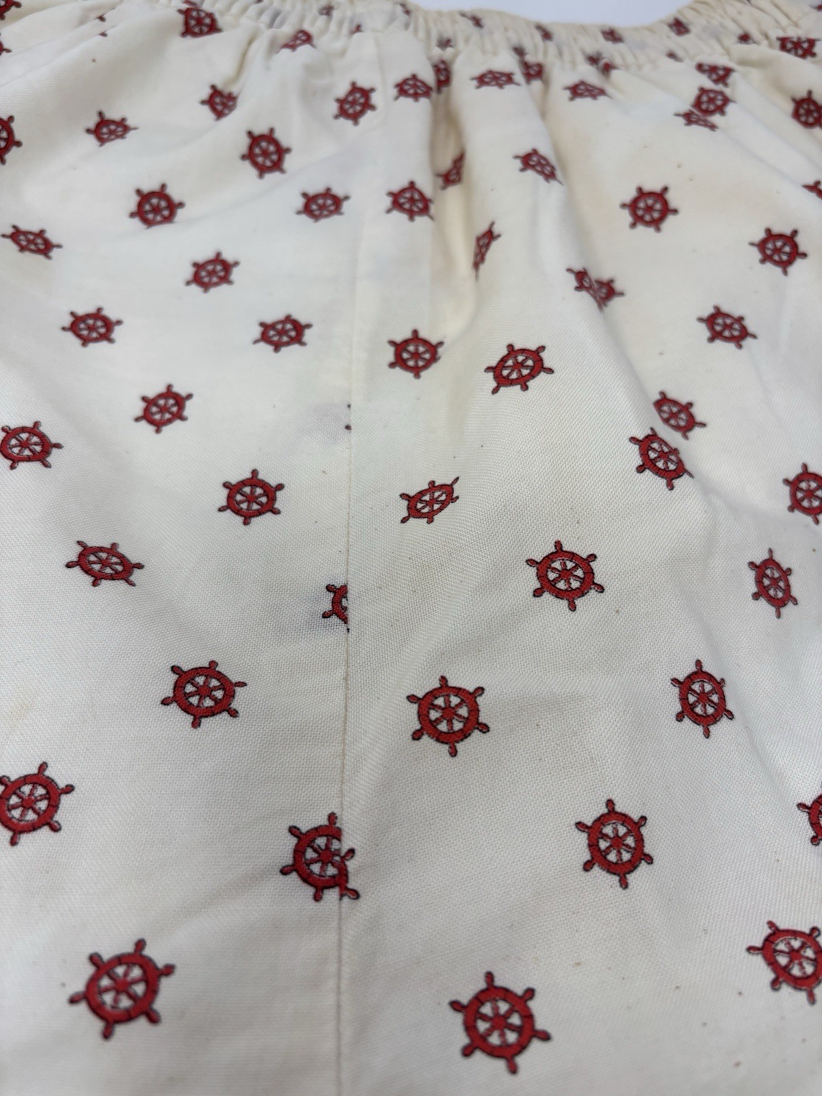 1950s Red Ivory Swim Trunks Bathing Suit Nautical Boat Wheel Cotton Shorts Med