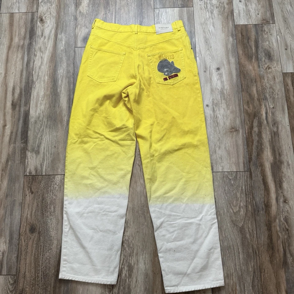 Vintage Y2K Iceberg History Jeans Mens 34x34 Speedy Gonzales Baggy Yellow Italy - Image 2 of 4