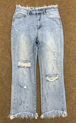 Risen Jeans Womens 5/27 High Rise Frayed Distressed Stretch Straight Crop Denim
