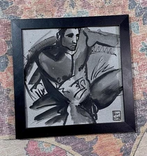 original ink sketch 8x8 Gay Art Portrait male boy portrait muscle model framed