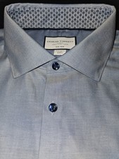 Charles Tyrwhitt No Iron Xtra Slim Fit Gray Dress Shirt 17/34 100 Cotton NWOT