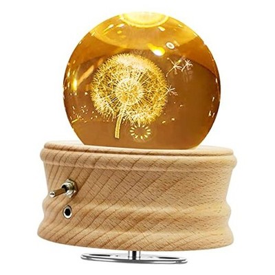3D Crystal Ball Music Box with Projection LED Light and Rotating Dandelion