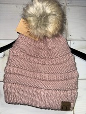 C.C Women's Exclusive Knitted Fuzzy Lining Knitted Hat Beanie with Pom Pom