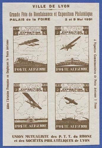 FRANCE 1931 Mint Lyon Aviation Meet Exhibition Cinderella Airmail s/s