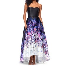 Betsy Adam Strapless High Low Ball Gown Black Floral Women s 4 NWT