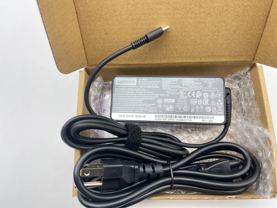 Cargador USB-C genuino 65W para Lenovo ThinkPad T480s T580s T490 E480 ADLX65YDC2A Foto 3 de 4