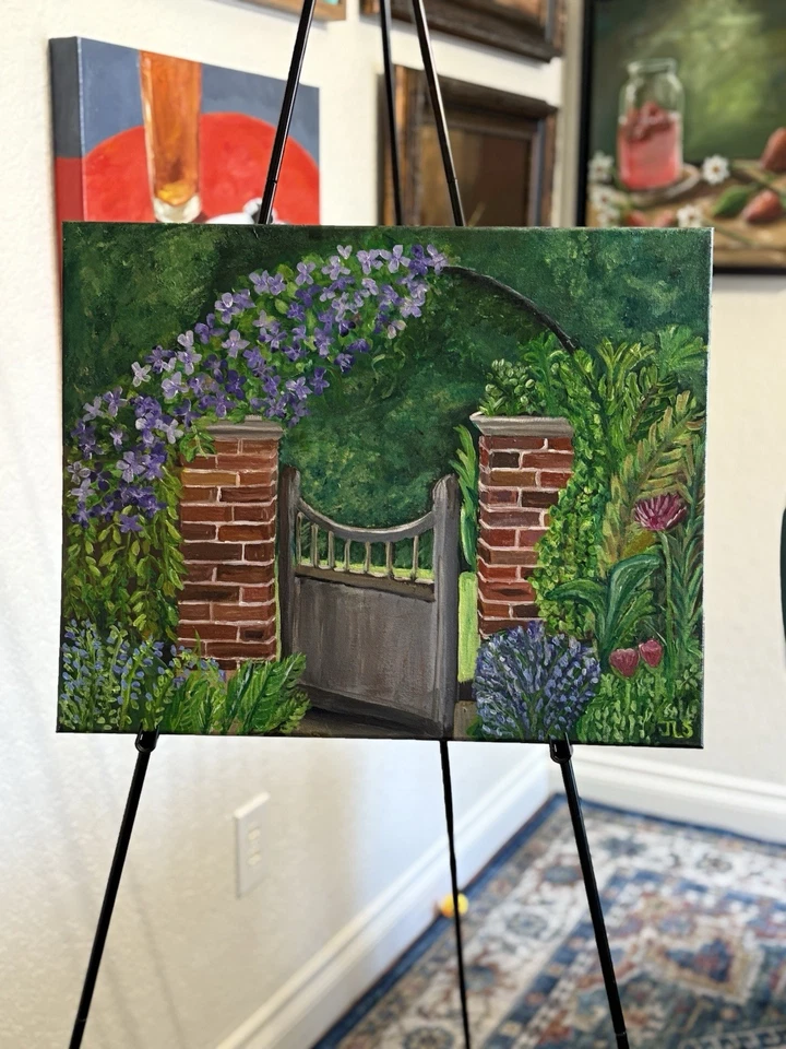 Pintura de jardín de flores “Armonía de ladrillos y flores” 16 X 20” NO ES UNA IMPRESIÓN Foto 3 de 4