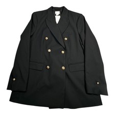 H M Black Double Breasted Blazer Gold Button Military Style Women Medium M