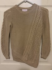 Tommy Bahama Sweater Girls Large Cream Cable Knit Crew Neck High Low Metallic