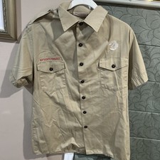 Boy Scout BSA UNIFORM SHIRT Men  s Large Short Sleeve Tan P8
