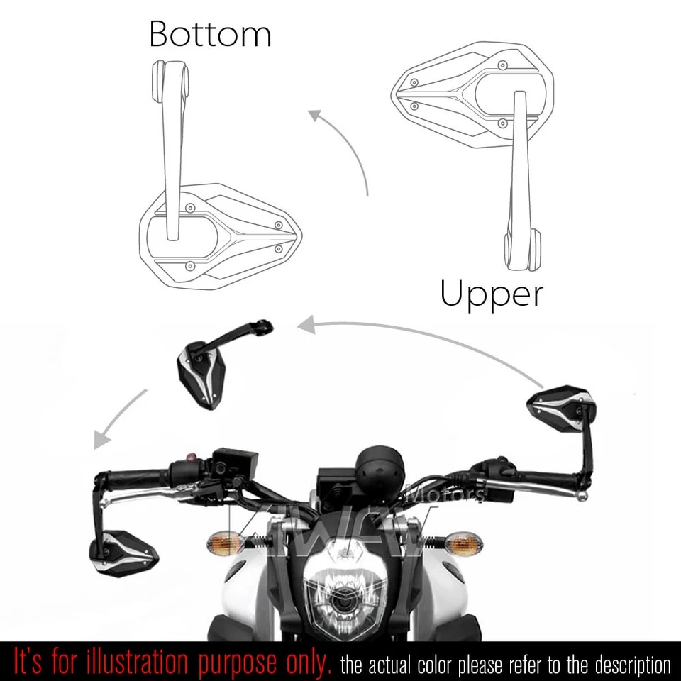 Espejo de barra KiWAV ViperII todo negro ajustable ABS CNC vista más amplia 14-24 mm Foto 4 de 4