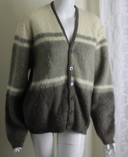Vintage 60s 70s Men's Fluffy Long Hair Shag Mohair Cardigan Sweater Sz L Runs M