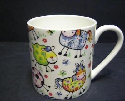 R A LAWRENCE Extra Large Fine Bone China One 1 Pint Pot Mug Rik's Crazy Farm Animals UK