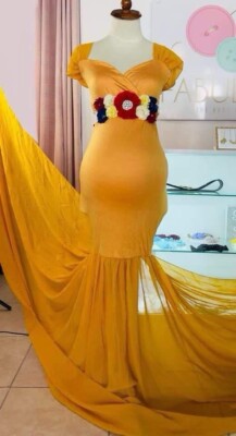 yellow maternity dresses formal RTS Fox Sexy Sweetheart Long Yellow Maternity Dress for Photography, Yellow / M main image 1