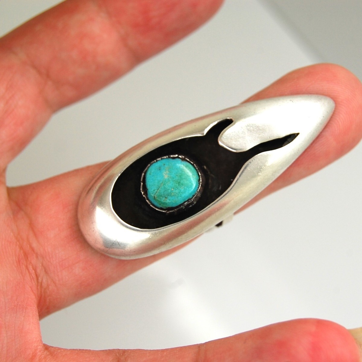 One Of A Kind Vintage Native American Navajo 3 Turquoise Shadowbox Sterling Silver Print Ring One Of A Kind Vintage Native American Navajo 3 Turquoise Shadowbox Sterling Silver Print Ring