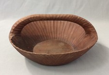 Vintage Carved Wooden Bowl With Handle One Piece Wood 11.25 In Diameter 5in Tall