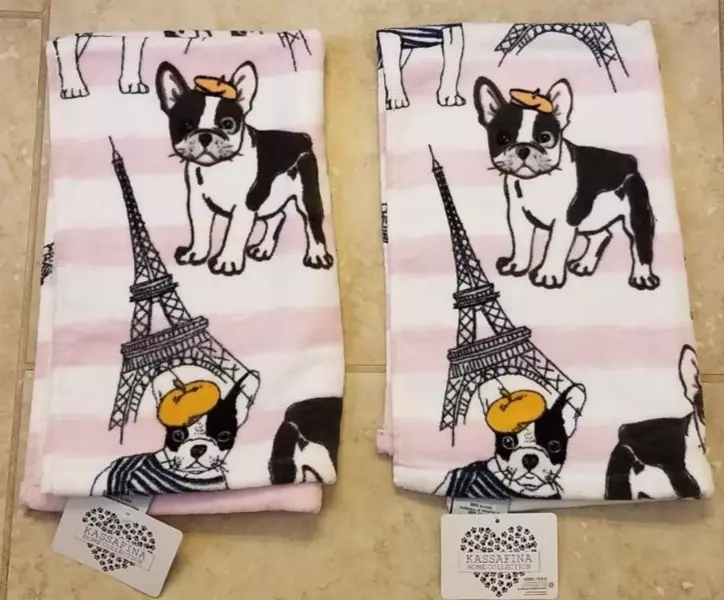 Kassafina 2pc Hand Towel Set Boston Terrier French Bulldog Pink